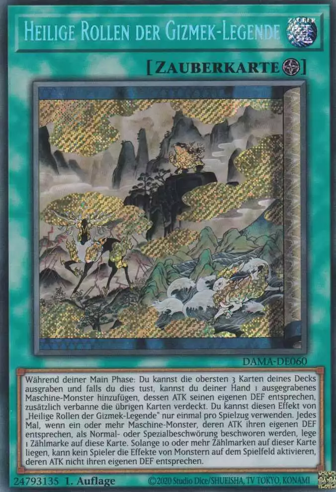 Heilige Rollen der Gizmek-Legende DAMA-DE060 ist in Secret Rare Yu-Gi-Oh Karte aus Dawn of Majesty 1.Auflage