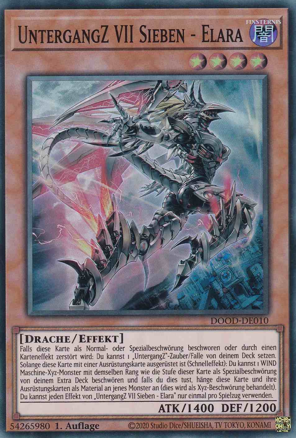 UntergangZ VII Sieben - Elara DOOD-DE010 ist in Super Rare Yu-Gi-Oh Karte aus Doom of Dimensions 1.Auflage