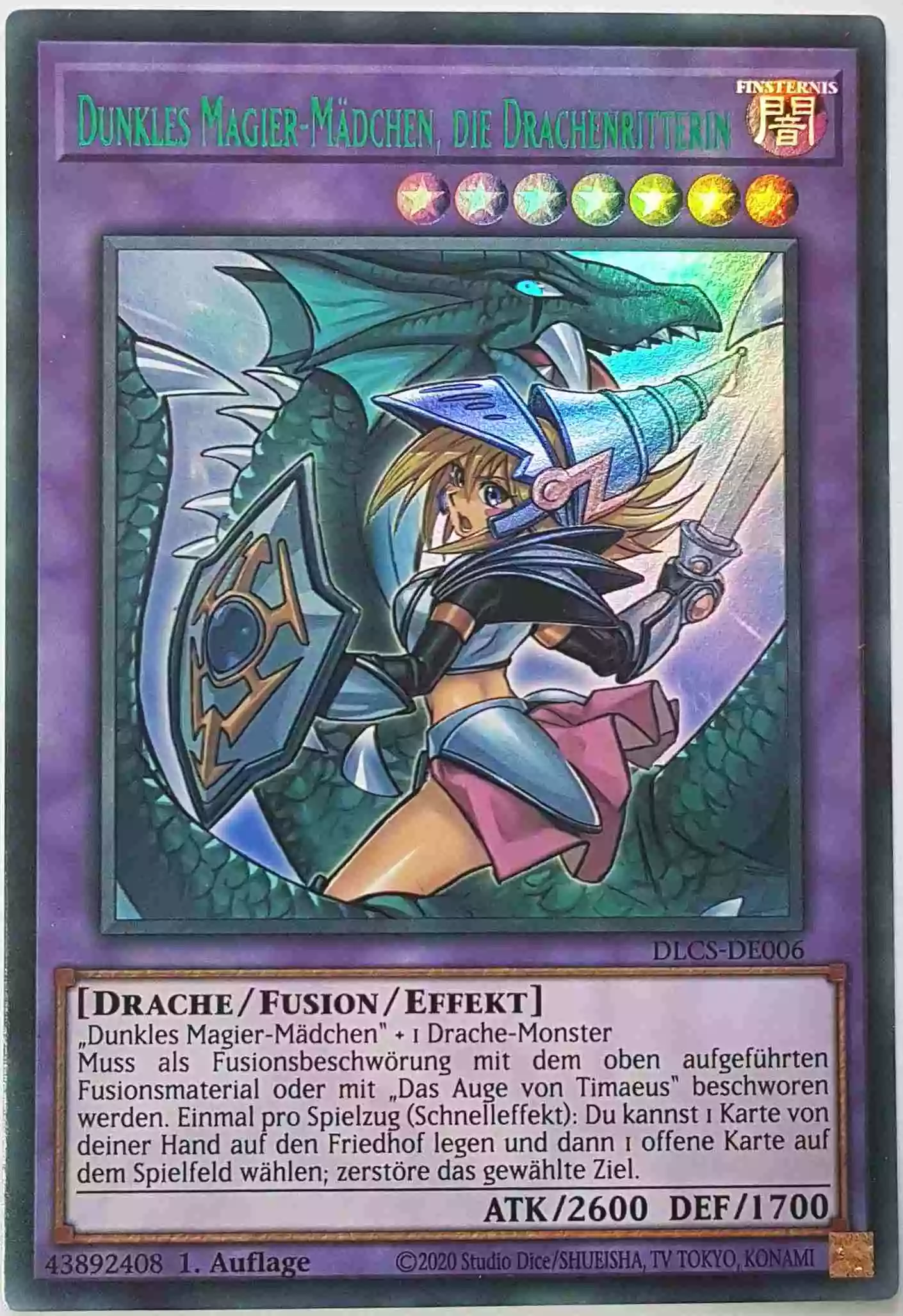 Dunkles Magier-Mädchen, die Drachenritterin (grün alternativ art) DLCS-DE006-V2-G ist in Colorful Ultra Rare Yu-Gi-Oh Karte aus Dragons of Legend The Complete Series 1.Auflage