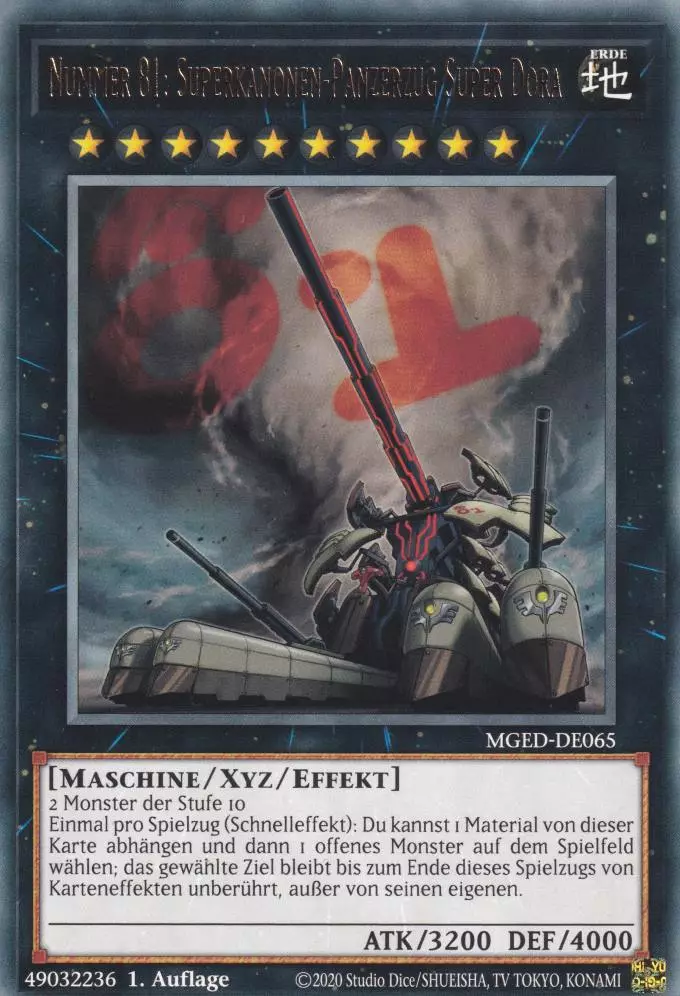 Nummer 81: Superkanonen-Panzerzug Super Dora MGED-DE065 ist in Rare Yu-Gi-Oh Karte aus Maximum Gold El Dorado 1.Auflage