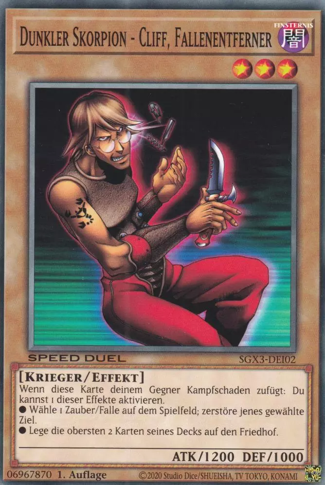 Dunkler Skorpion - Cliff, Fallenentferner SGX3-DEI02 ist in Common Yu-Gi-Oh Karte aus Speed Duel GX: Duelists of Shadows 1.Auflage