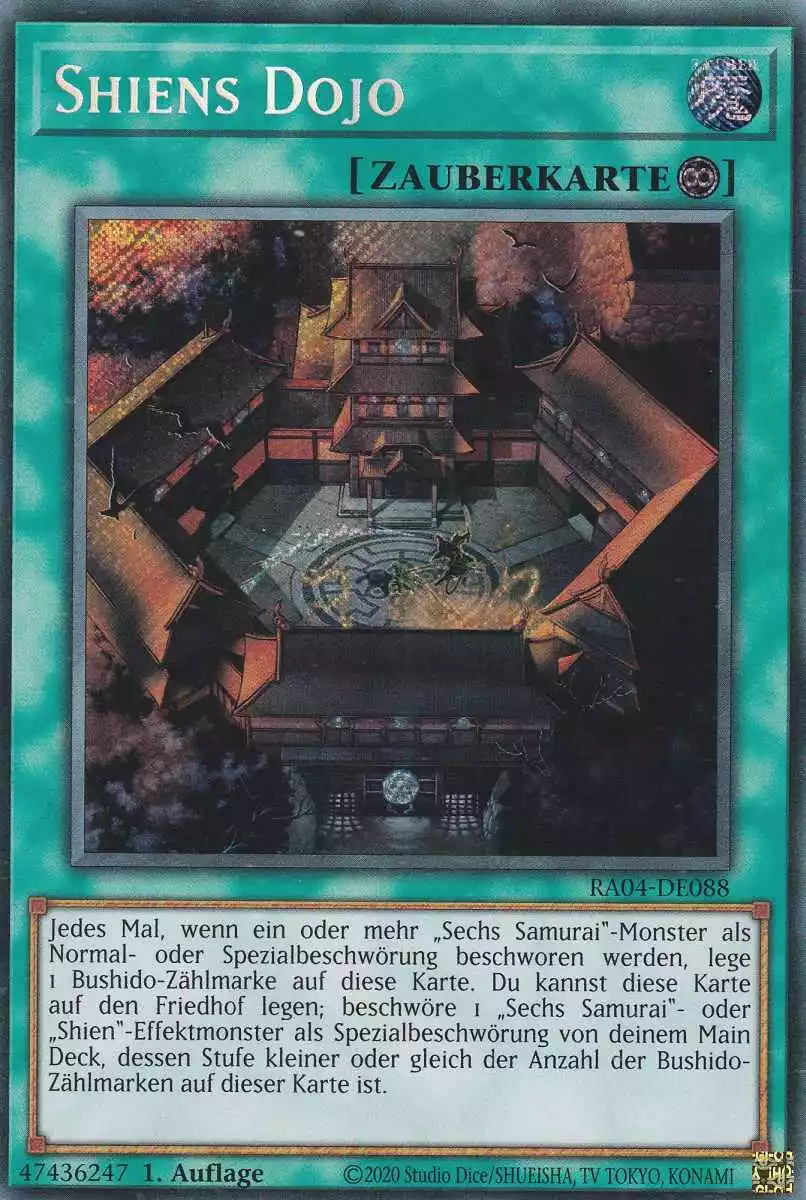 Shiens Dojo RA04-DE088 ist in Secret Rare Yu-Gi-Oh Karte aus Quarter Century Stampede 1.Auflage