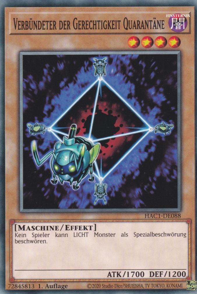 Verbündeter der Gerechtigkeit Quarantäne HAC1-DE088 ist in Common Yu-Gi-Oh Karte aus Hidden Arsenal Chapter 1 1.Auflage