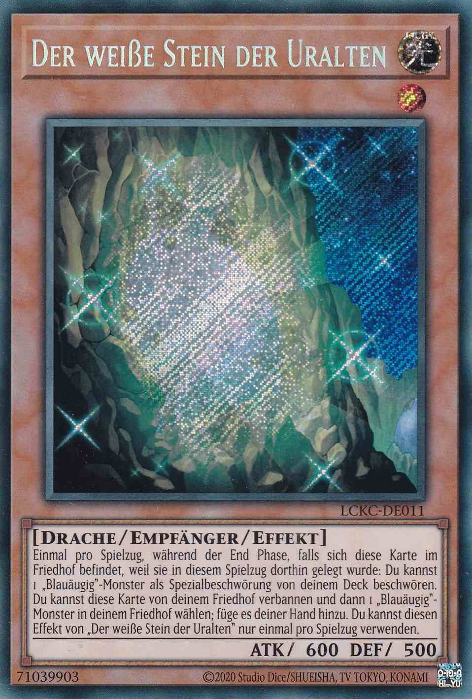 Der weiße Stein der Uralten Secret Rare LCKC-DE011 Yugioh Karte Der weiße Stein der Uralten LCKC-DE011 ist in Secret Rare Yu-Gi-Oh Karte aus Legendary Collection Kaiba unlimitiert