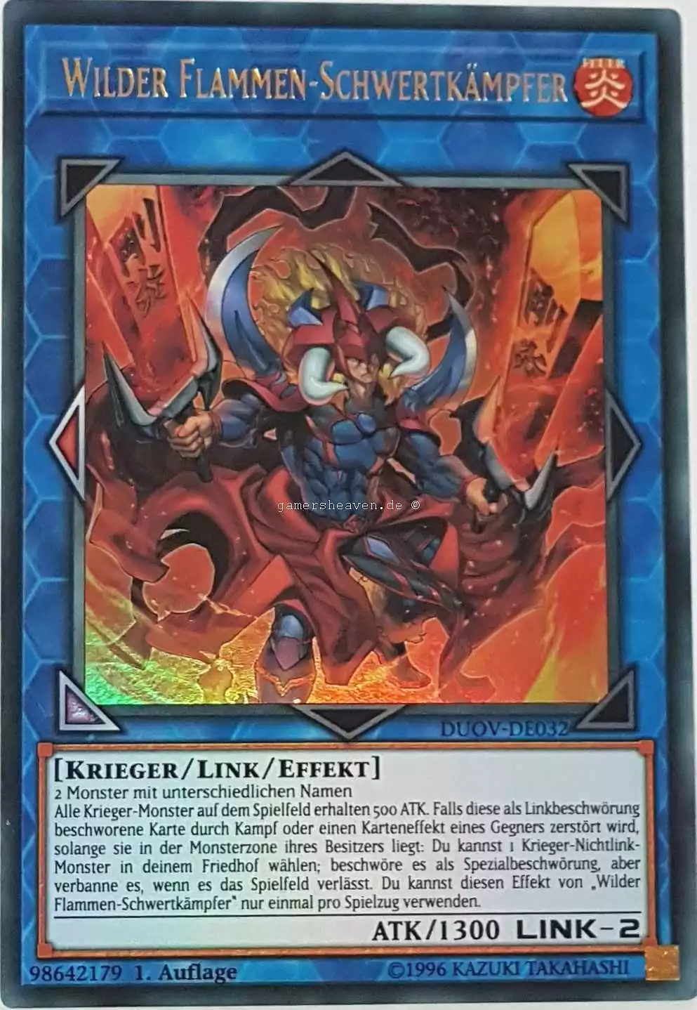 Wilder Flammen-Schwertkämpfer DUOV-DE032 ist in Ultra Rare Yu-Gi-Oh Karte aus Duel Overload 1.Auflage