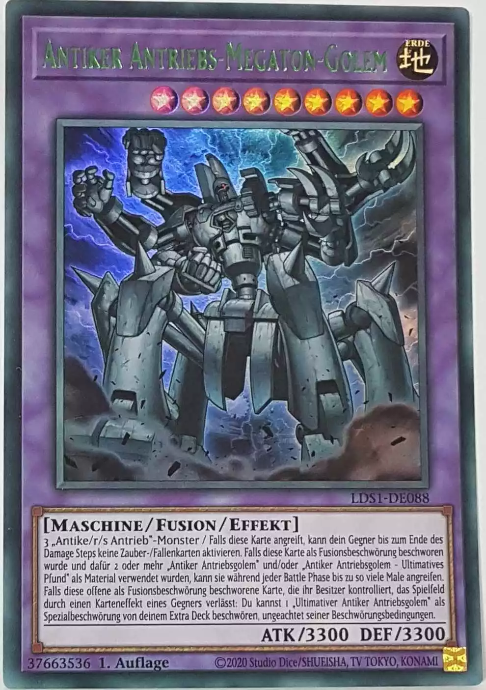 Antiker Antriebs-Megaton-Golem (grün) LDS1-DE088 ist in Colorful Ultra Rare Yu-Gi-Oh Karte aus Legendary Duelists: Season 1 1.Auflage