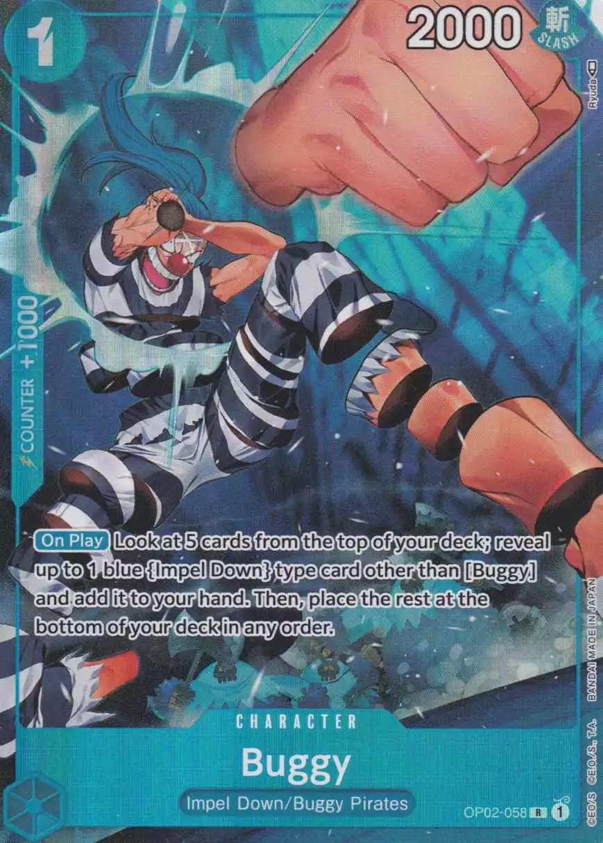 op02-058-a-buggy-parallel-rare-paramount-war-op-02 Buggy (Parallel) OP02-058 ist in Rare. Die One Piece Karte ist aus Paramount War OP-02 in Parallel Alternative Art.