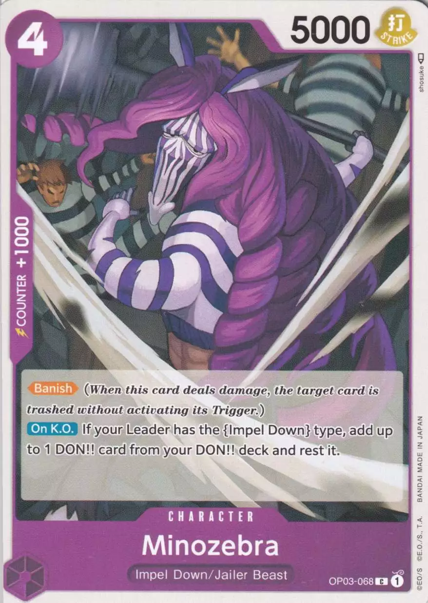 Minozebra OP03-068 ist in Common. Die One Piece Karte ist aus Pillars of Strength OP-03 in Normal Art.