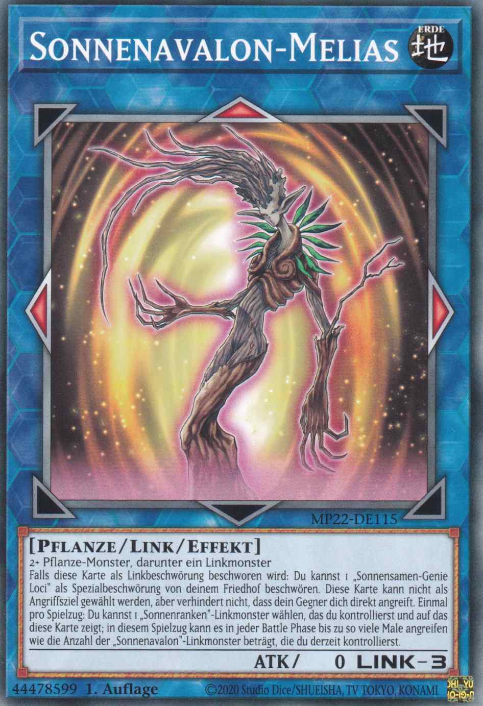 Sonnenavalon-Melias MP22-DE115 ist in Common Yu-Gi-Oh Karte aus Tin of the Pharaoh’s Gods 1.Auflage