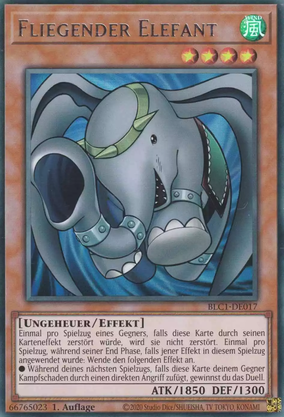 Fliegender Elefant BLC1-DE017 ist in Silber Ultra Rare Yu-Gi-Oh Karte aus Battles of Legend Chapter 1 1.Auflage