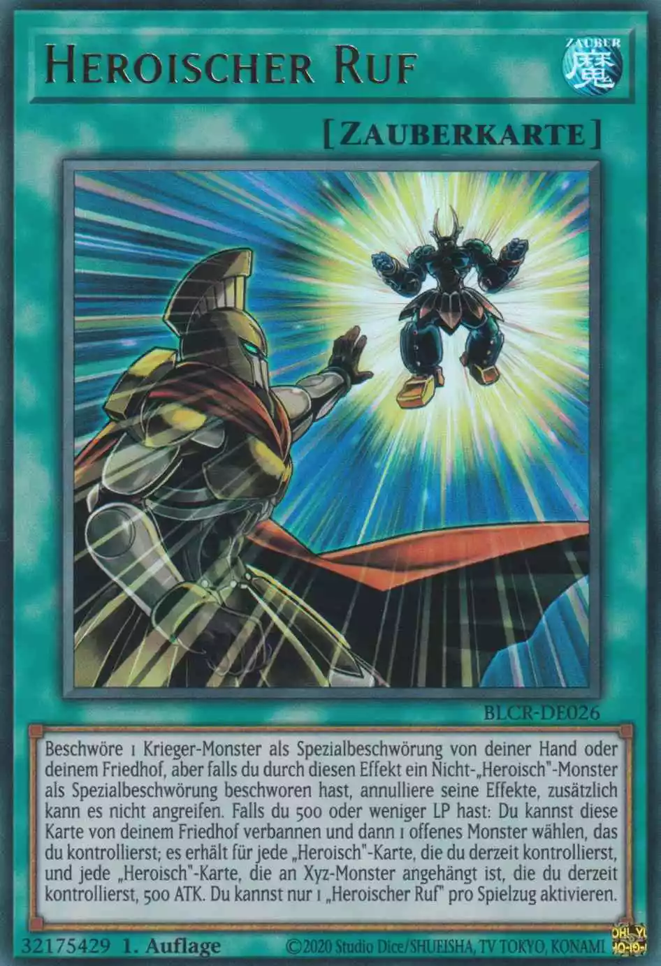 Heroischer Ruf BLCR-DE026 ist in Ultra Rare Yu-Gi-Oh Karte aus Battles of Legend Crystal Revenge 1.Auflage