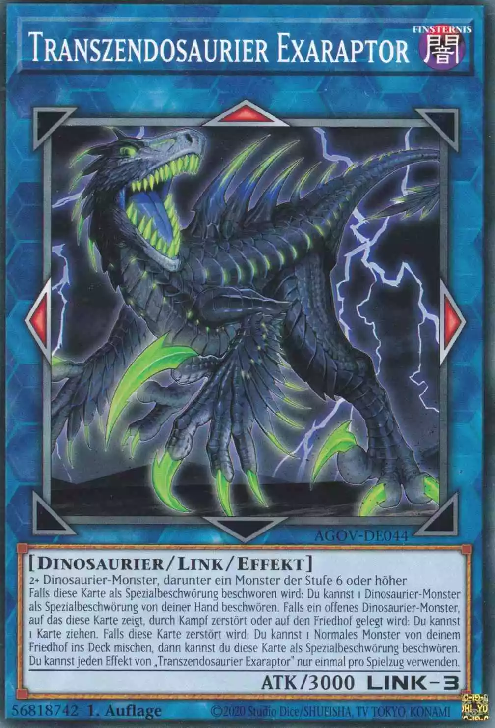 Transzendosaurier Exaraptor AGOV-DE044 ist in Common Yu-Gi-Oh Karte aus Age of Overlord 1.Auflage