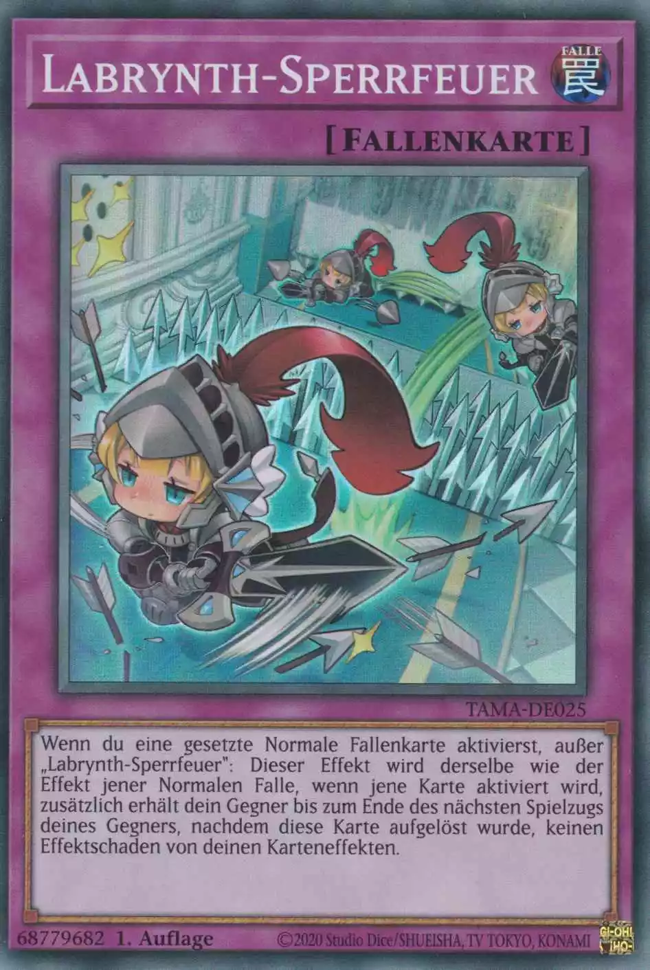 Labrynth-Sperrfeuer TAMA-DE025 ist in Super Rare Yu-Gi-Oh Karte aus Tactical Masters 1.Auflage
