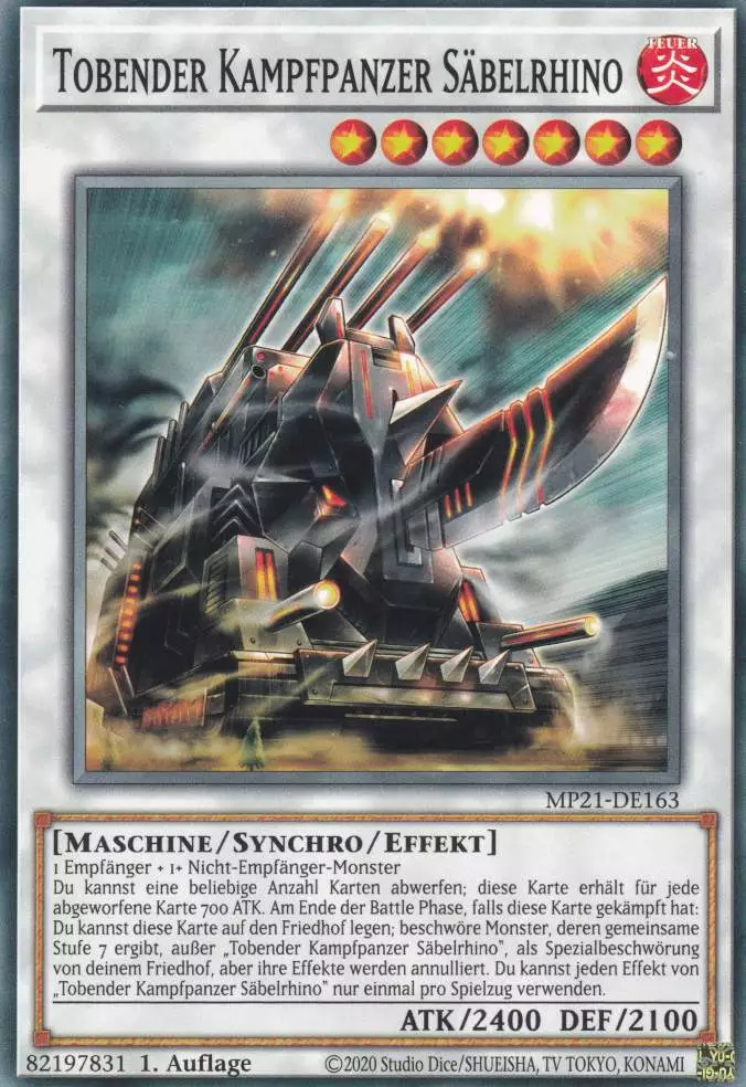 Tobender Kampfpanzer Säbelrhino MP21-DE163 ist in Common Yu-Gi-Oh Karte aus Tin of Ancient Battles 1.Auflage