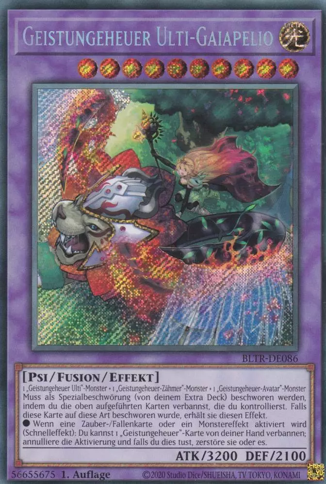 Geistungeheuer Ulti-Gaiapelio BLTR-DE086 ist in Secret Rare Yu-Gi-Oh Karte aus Battles of Legend Terminal Revenge 1.Auflage