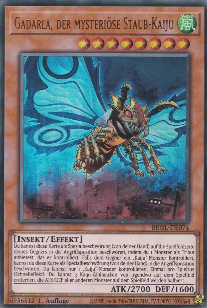 Gadarla, der mysteriöse Staub-Kaiju BROL-DE074 ist in Ultra Rare Yu-Gi-Oh Karte aus Brothers of Legend 1.Auflage