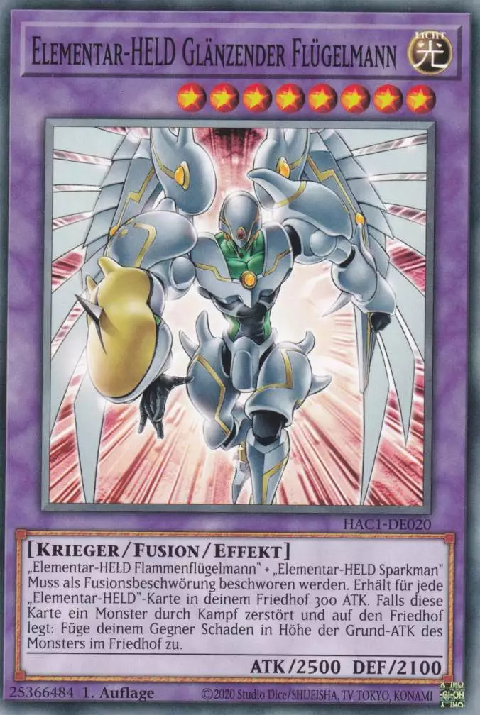 Elementar-HELD Glänzender Flügelmann HAC1-DE020 ist in Common Yu-Gi-Oh Karte aus Hidden Arsenal Chapter 1 1.Auflage