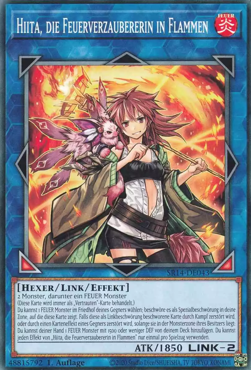 Hiita, die Feuerverzaubererin in Flammen SR14-DE043 ist in Common Yu-Gi-Oh Karte aus Fire Kings 1.Auflage