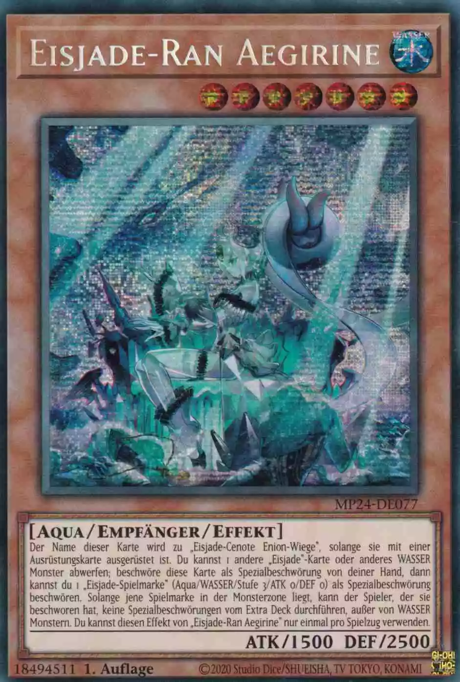 Eisjade-Ran Aegirine MP24-DE077 ist in Prismatic Secret Rare Yu-Gi-Oh Karte aus 25th Anniversary Tin Dueling Mirrors 1.Auflage