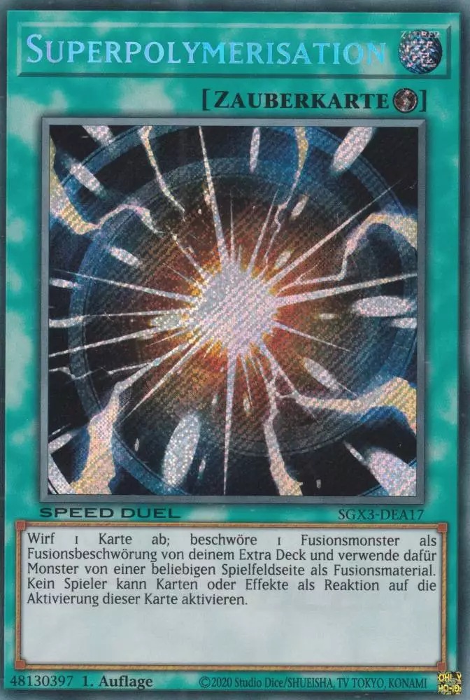 Superpolymerisation SGX3-DEA17 ist in Secret Rare Yu-Gi-Oh Karte aus Speed Duel GX: Duelists of Shadows 1.Auflage