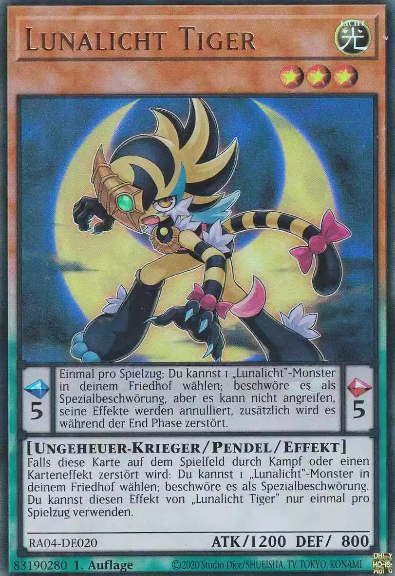 Lunalicht Tiger Ultra Rare RA04-DE020 Yugioh Karte Lunalicht Tiger RA04-DE020 ist in Ultra Rare Yu-Gi-Oh Karte aus Quarter Century Stampede 1.Auflage
