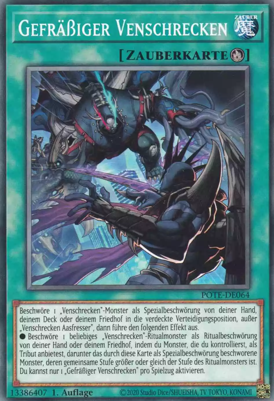 Gefräßiger Venschrecken POTE-DE064 ist in Common Yu-Gi-Oh Karte aus Power of the Elements 1.Auflage