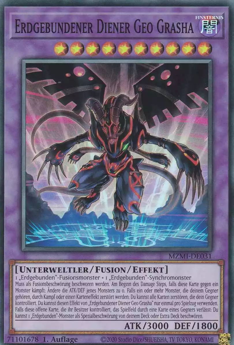 Erdgebundener Diener Geo Grasha MZMI-DE031 ist in Super Rare Yu-Gi-Oh Karte aus Maze of Millennia 1.Auflage