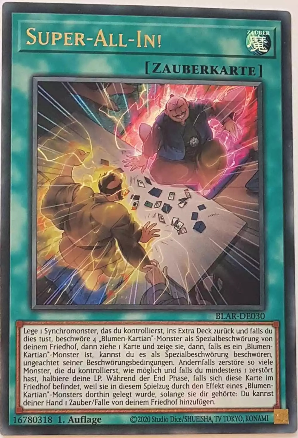 Super-All-In! BLAR-DE030 ist in Ultra Rare Yu-Gi-Oh Karte aus Battles of Legend: Armageddon 1.Auflage