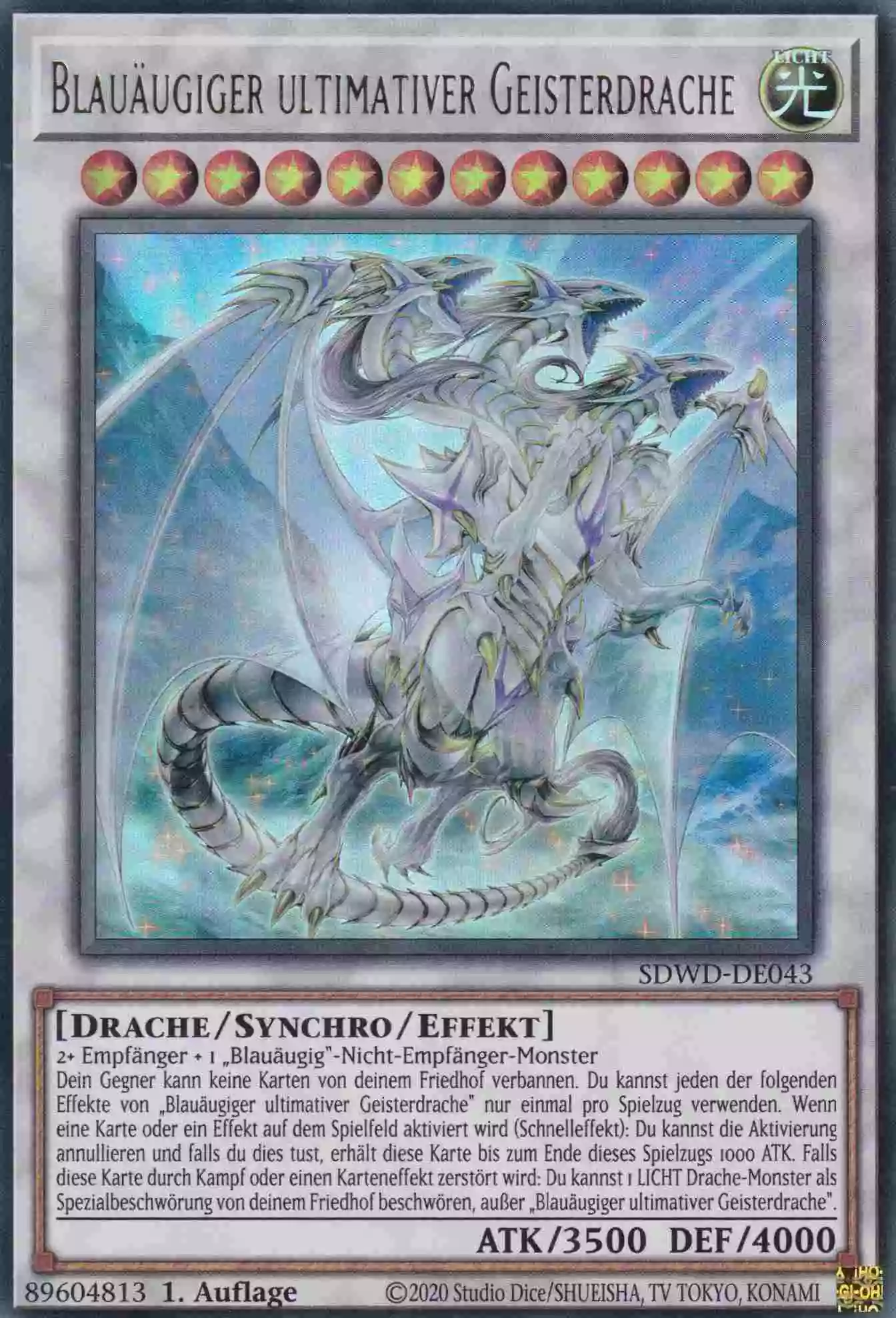 Blauäugiger ultimativer Geisterdrache SDWD-DE043 ist in Ultra Rare Yu-Gi-Oh Karte aus Blue-Eyes White Destiny 1.Auflage