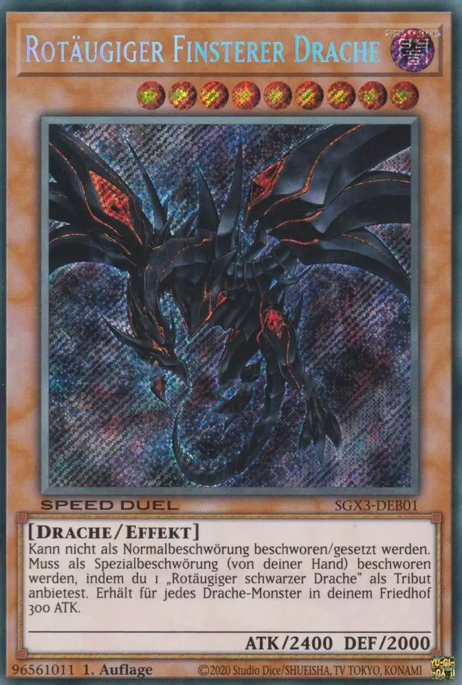 Rotäugiger Finsterer Drache SGX3-DEB01 ist in Secret Rare Yu-Gi-Oh Karte aus Speed Duel GX: Duelists of Shadows 1.Auflage