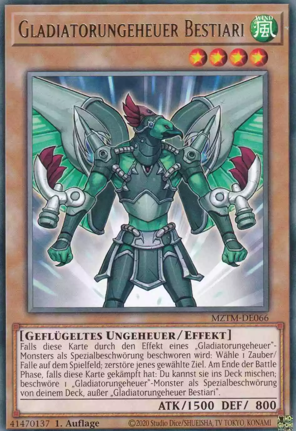 Gladiatorungeheuer Bestiari MZTM-DE066 ist in Rare Yu-Gi-Oh Karte aus Maze of the Master 1.Auflage