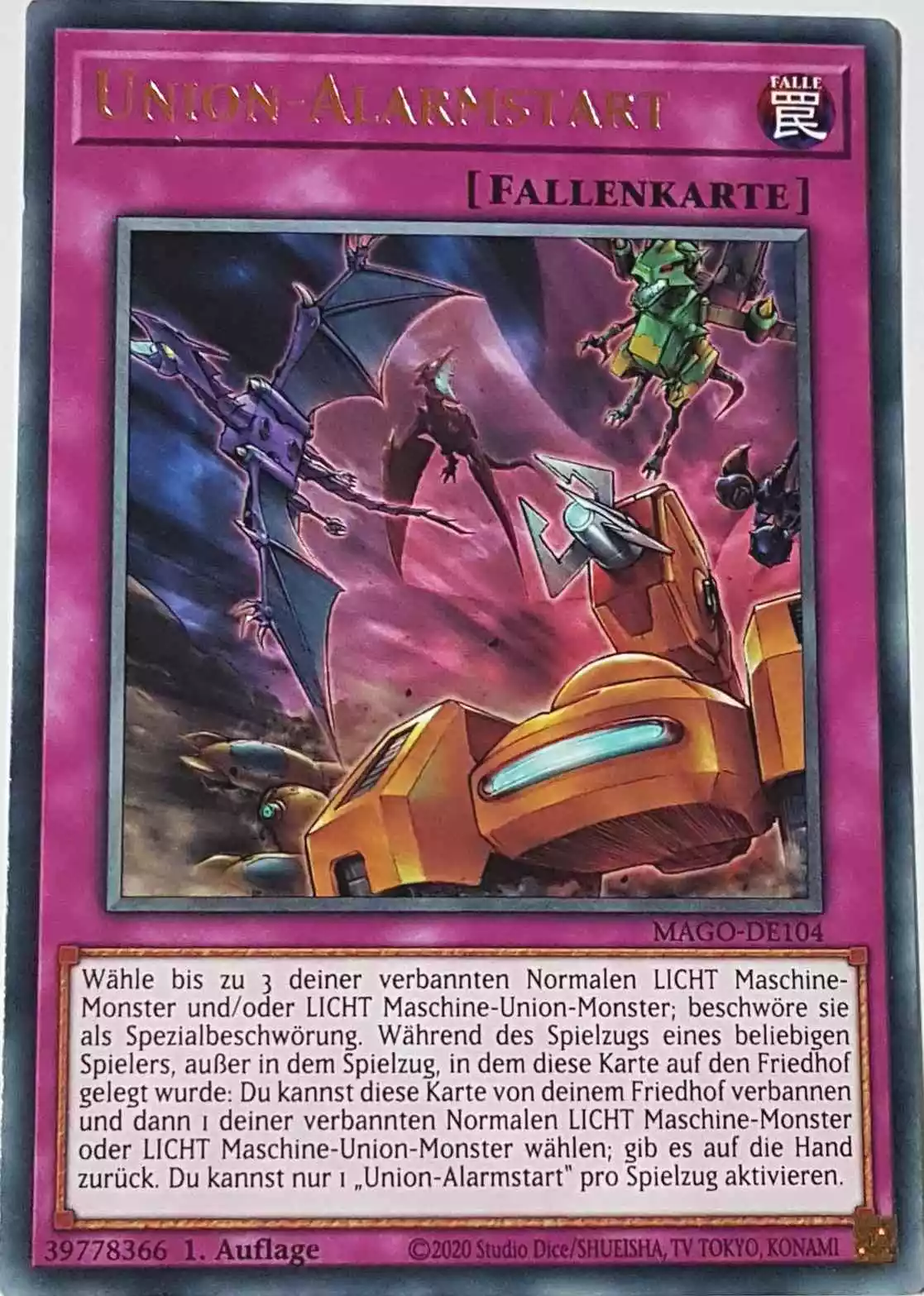 Union-Alarmstart MAGO-DE104 ist in Gold Rare Yu-Gi-Oh Karte aus Maximum Gold 1. Auflage