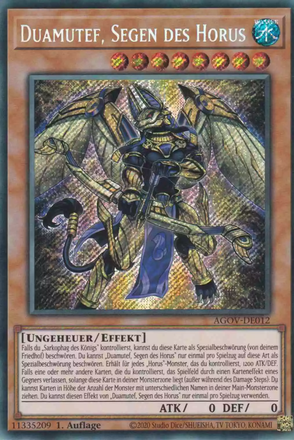 Duamutef, Segen des Horus AGOV-DE012 ist in Secret Rare Yu-Gi-Oh Karte aus Age of Overlord 1.Auflage