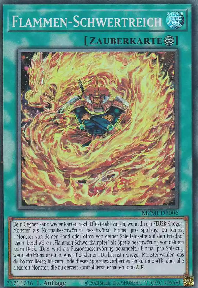 Flammen-Schwertreich MZMI-DE006 ist in Super Rare Yu-Gi-Oh Karte aus Maze of Millennia 1.Auflage