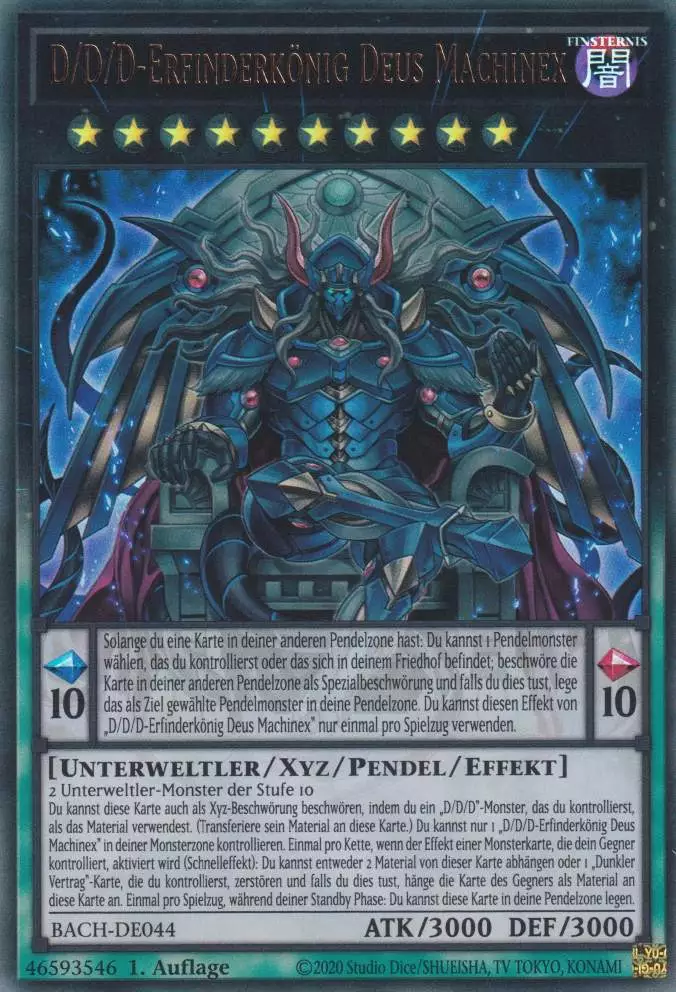 D/D/D-Erfinderkönig Deus Machinex BACH-DE044 ist in Ultra Rare Yu-Gi-Oh Karte aus Battle of Chaos 1.Auflage
