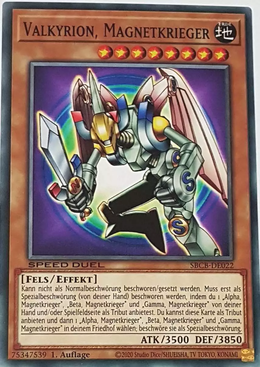 Valkyrion, Magnetkrieger SBCB-DE022 ist in Common Yu-Gi-Oh Karte aus Speed Duel Battle City Box 1. Auflage