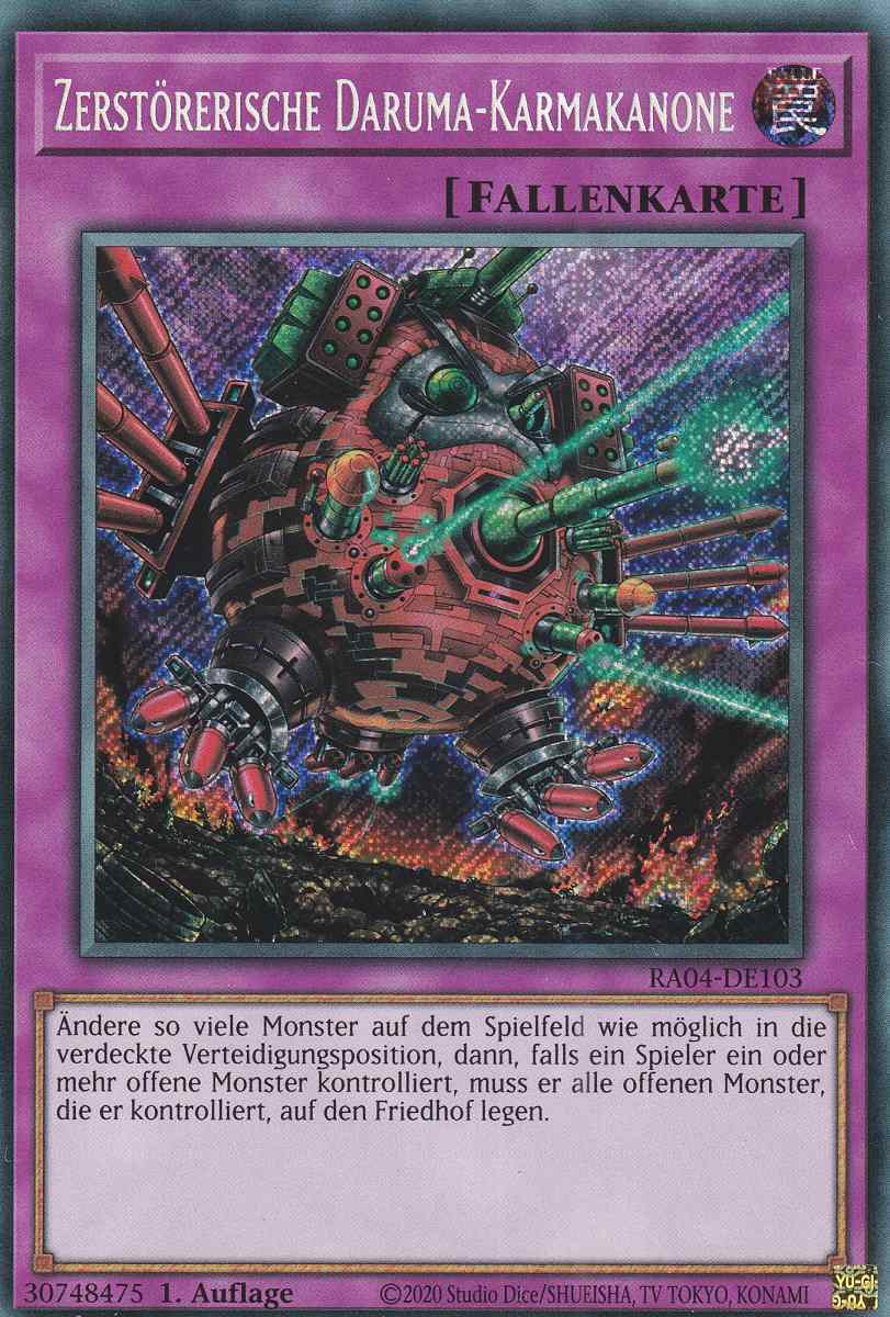 Zerstörerische Daruma-Karmakanone RA04-DE103 ist in Secret Rare Yu-Gi-Oh Karte aus Quarter Century Stampede 1.Auflage
