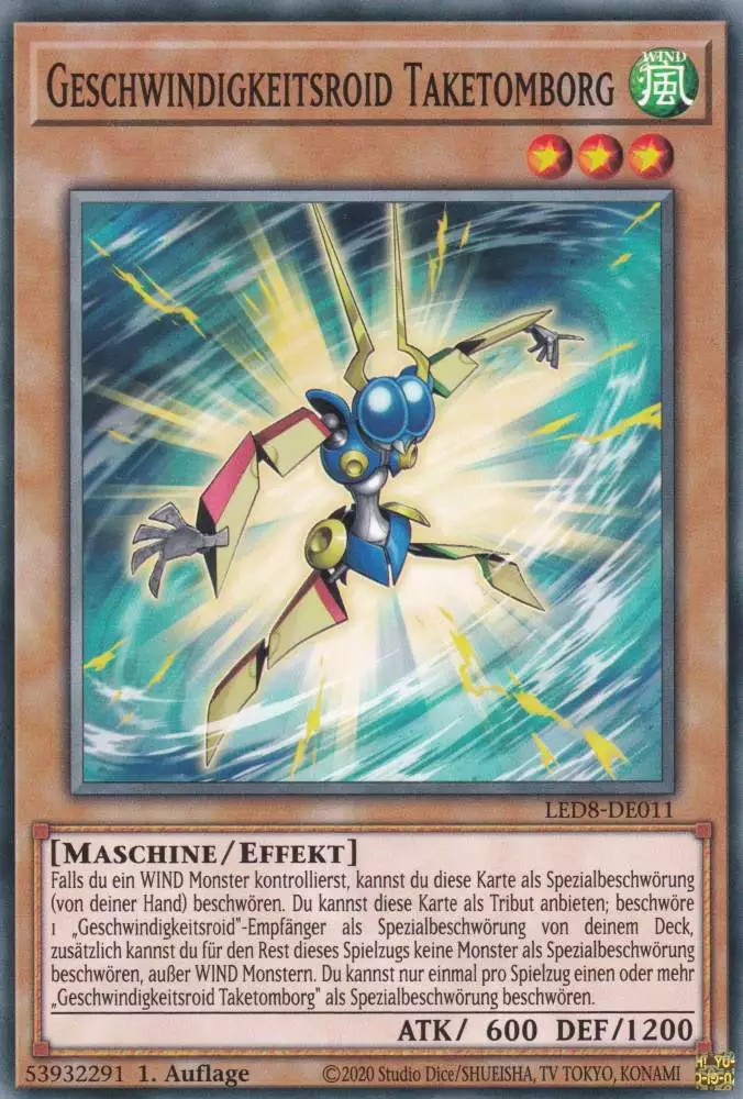 Geschwindigkeitsroid Taketomborg LED8-DE011 ist in Common Yu-Gi-Oh Karte aus Legendary Duelists Synchro Storm 1.Auflage