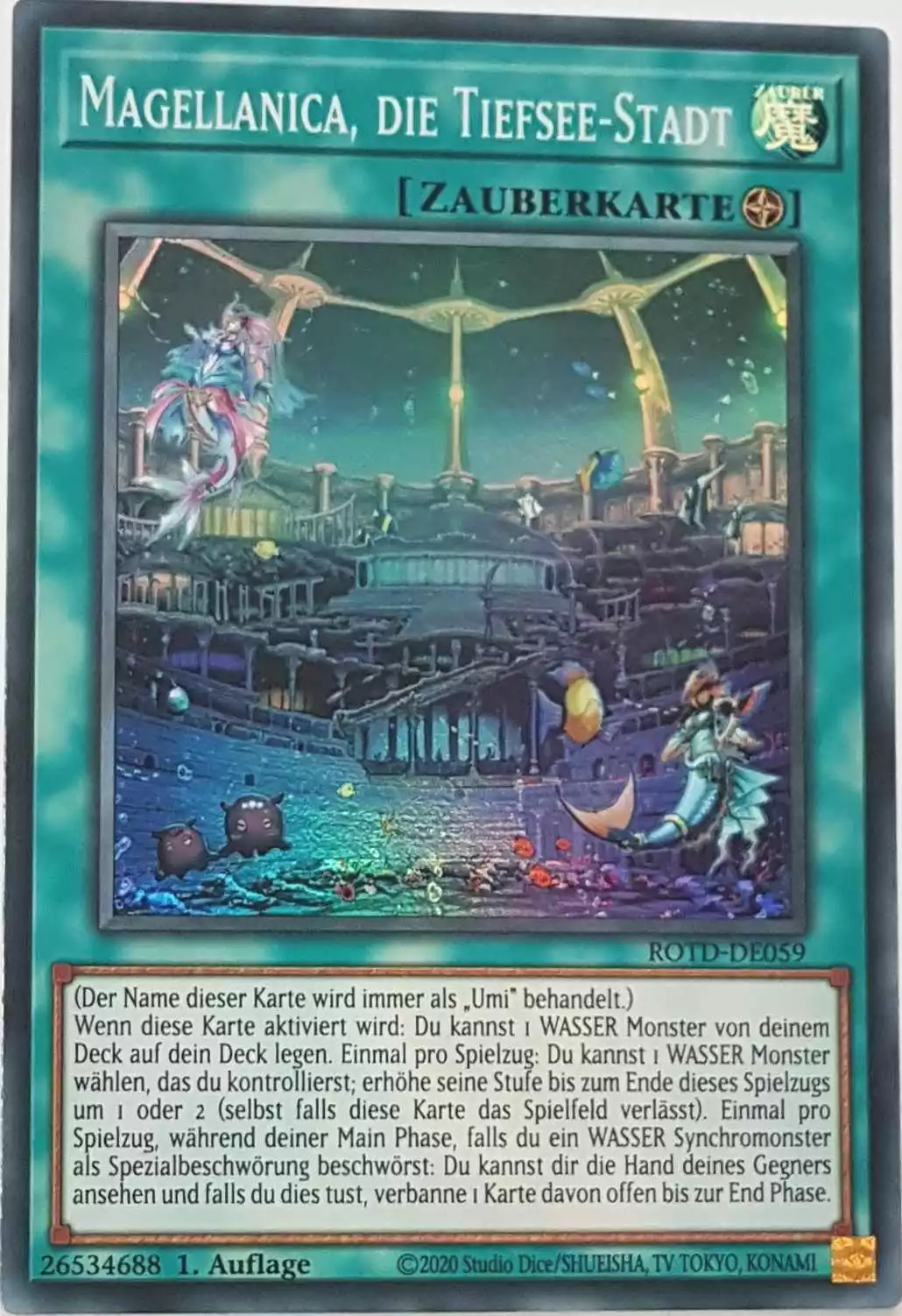 Magellanica, die Tiefsee-Stadt ROTD-DE059 ist in Super Rare Yu-Gi-Oh Karte aus Rise of the Duelist 1.Auflage