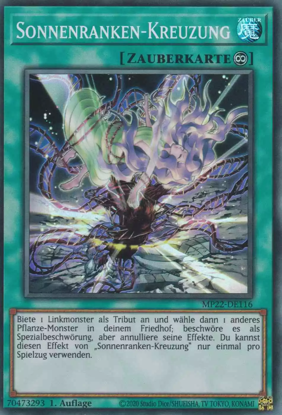Sonnenranken-Kreuzung MP22-DE116 ist in Super Rare Yu-Gi-Oh Karte aus Tin of the Pharaoh’s Gods 1.Auflage