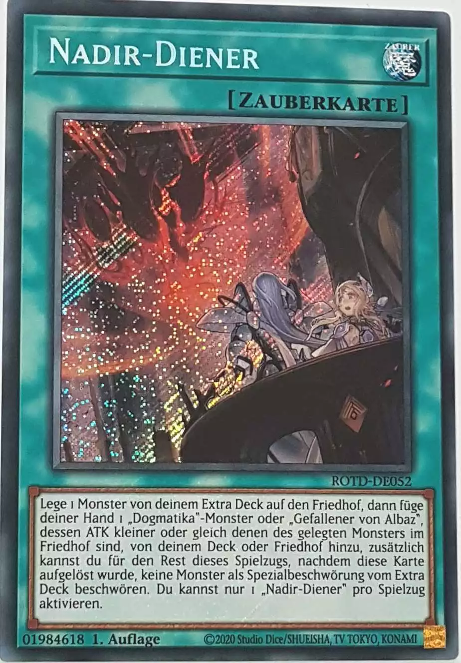 Nadir-Diener ROTD-DE052 ist in Secret Rare Yu-Gi-Oh Karte aus Rise of the Duelist 1.Auflage