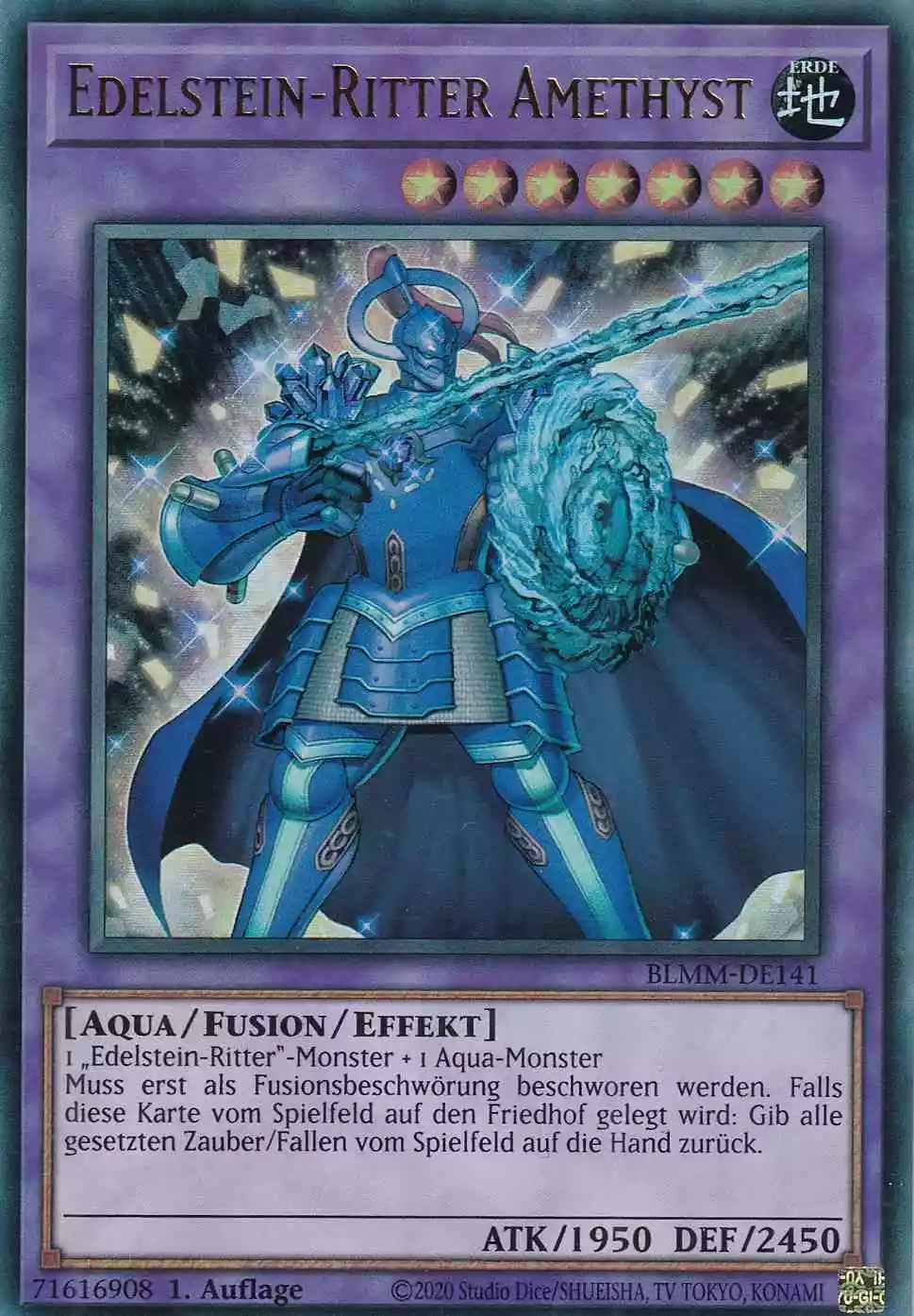 Edelstein-Ritter Amethyst Ultra Rare BLMM-DE141 Yugioh Karte Edelstein-Ritter Amethyst BLMM-DE141 ist in Ultra Rare Yu-Gi-Oh Karte aus Battles of Legend Monster Mayhem 1.Auflage