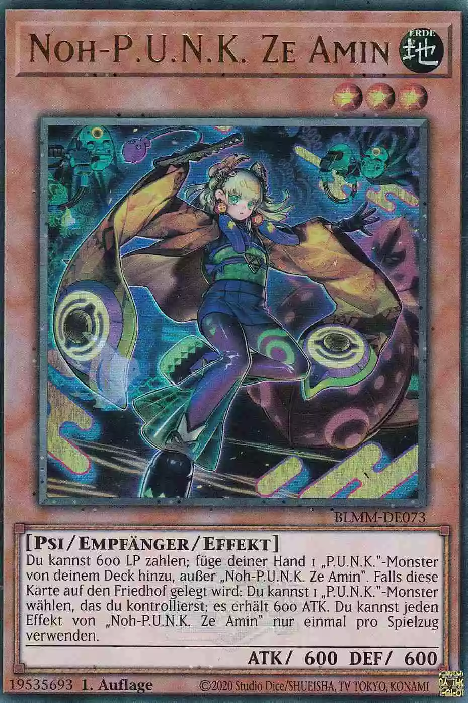 Noh-P.U.N.K. Ze Amin Ultra Rare BLMM-DE073 Yugioh Karte Noh-P.U.N.K. Ze Amin BLMM-DE073 ist in Ultra Rare Yu-Gi-Oh Karte aus Battles of Legend Monster Mayhem 1.Auflage