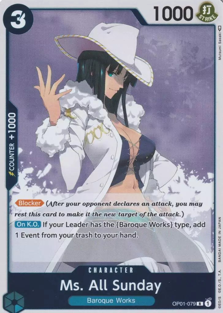 op01-079-ms-all-sunday-rare-romance-dawn Ms.All Sunday OP01-079 ist in Rare. Die One Piece Karte ist aus Romance Dawn in Normal Art.