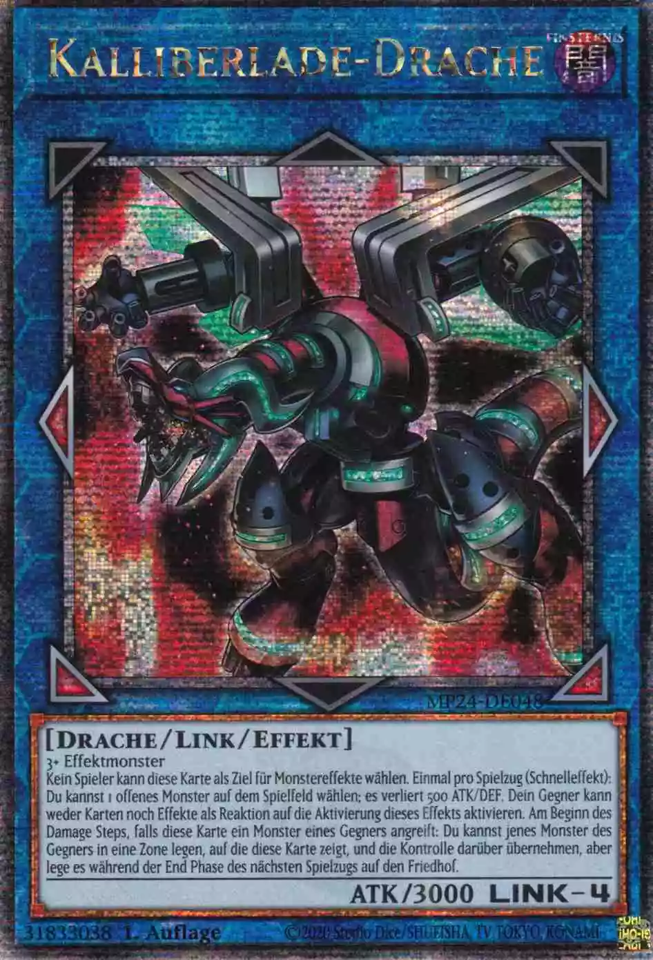 Kalliberlade-Drache (alternativ art) MP24-DE048 ist in Quarter Century Secret Rare Yu-Gi-Oh Karte aus 25th Anniversary Tin Dueling Mirrors 1.Auflage