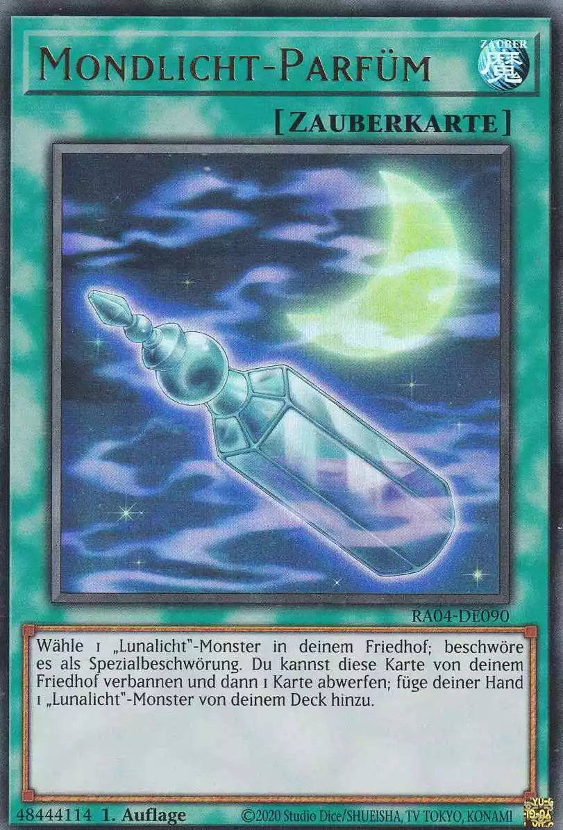 Mondlicht-Parfüm Ultra Rare RA04-DE090 Yugioh Karte Mondlicht-Parfüm RA04-DE090 ist in Ultra Rare Yu-Gi-Oh Karte aus Quarter Century Stampede 1.Auflage