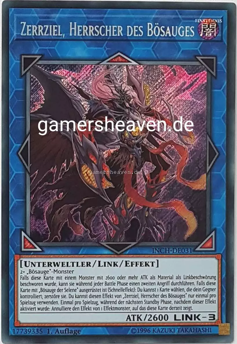 Zerrziel, Herrscher des Bösauges INCH-DE031 ist in Secret Rare Yu-Gi-Oh Karte aus The Infinity Chasers 1.Auflage