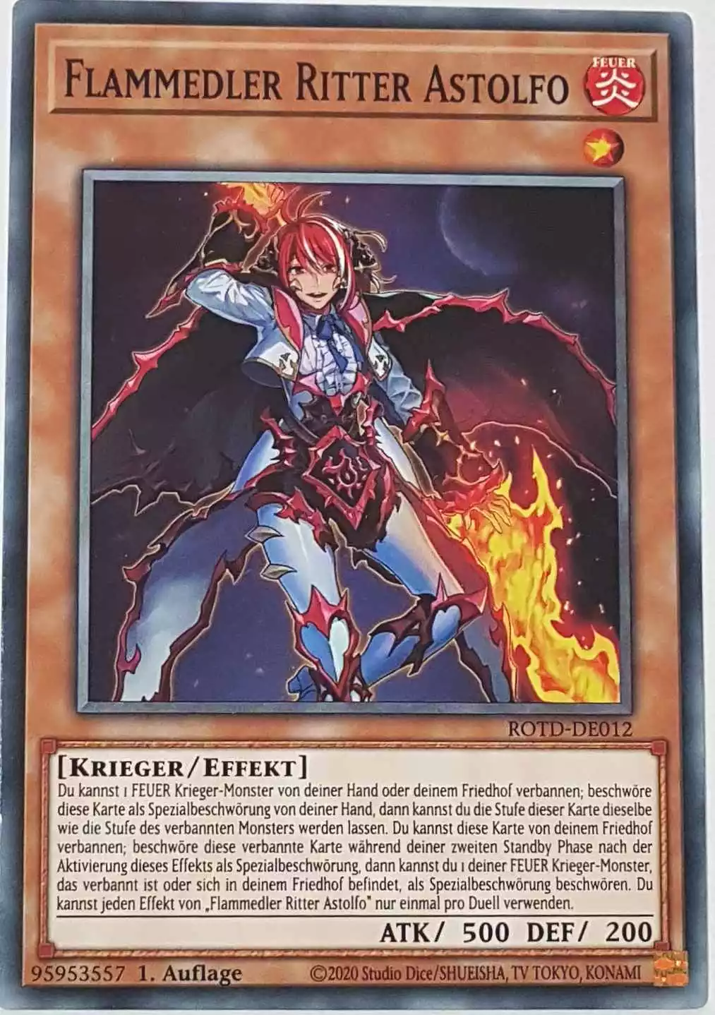 Flammedler Ritter Astolfo ROTD-DE012 ist in Common Yu-Gi-Oh Karte aus Rise of the Duelist 1.Auflage