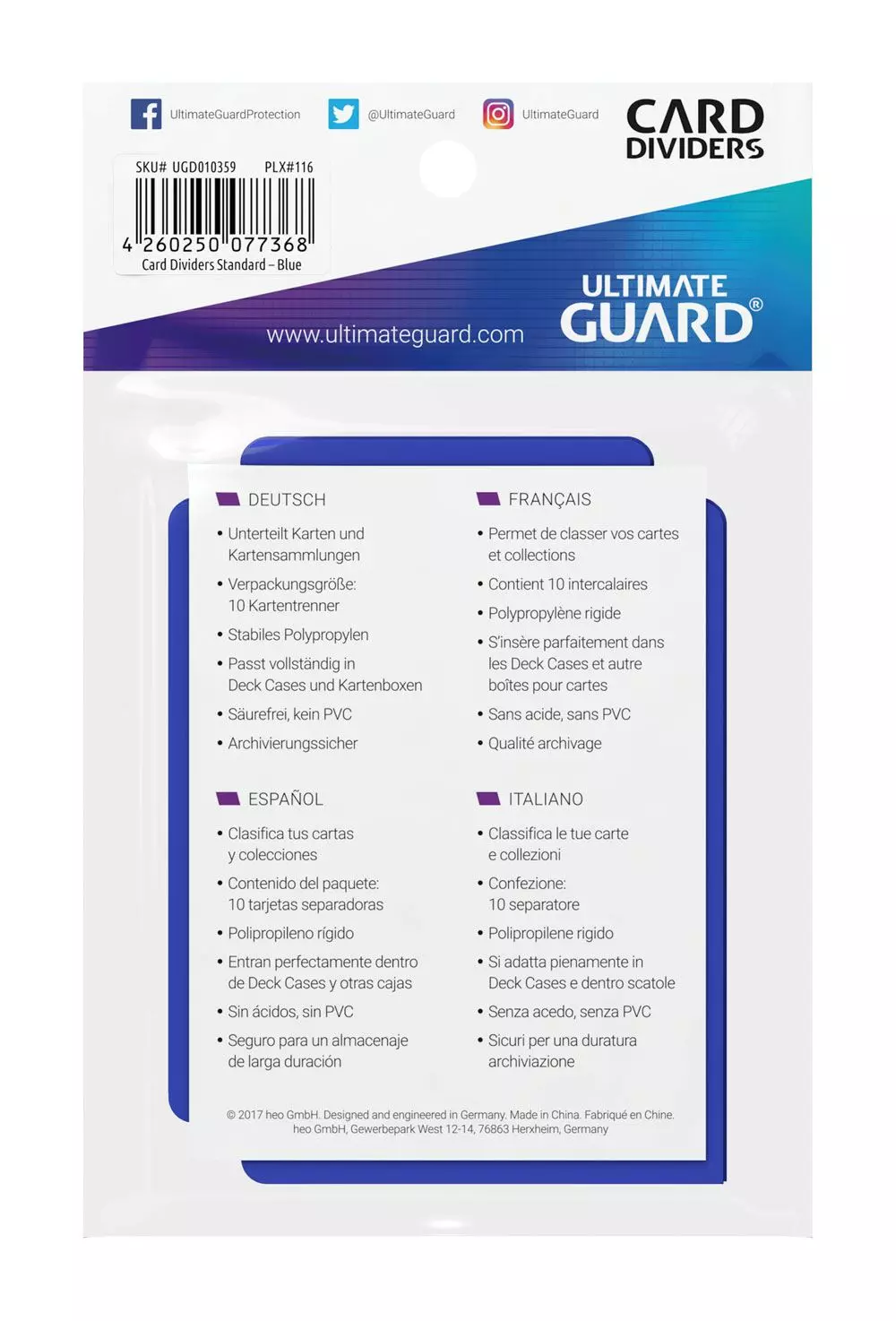 Ultimate Guard Kartentrenner Standardgröße Blau 10 Stück