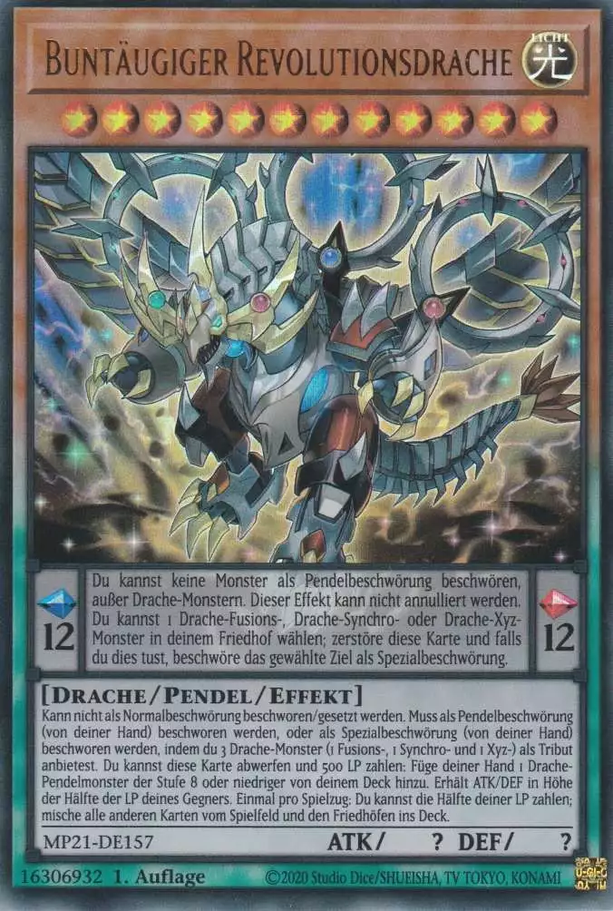 Buntäugiger Revolutionsdrache MP21-DE157 ist in Ultra Rare Yu-Gi-Oh Karte aus Tin of Ancient Battles 1.Auflage